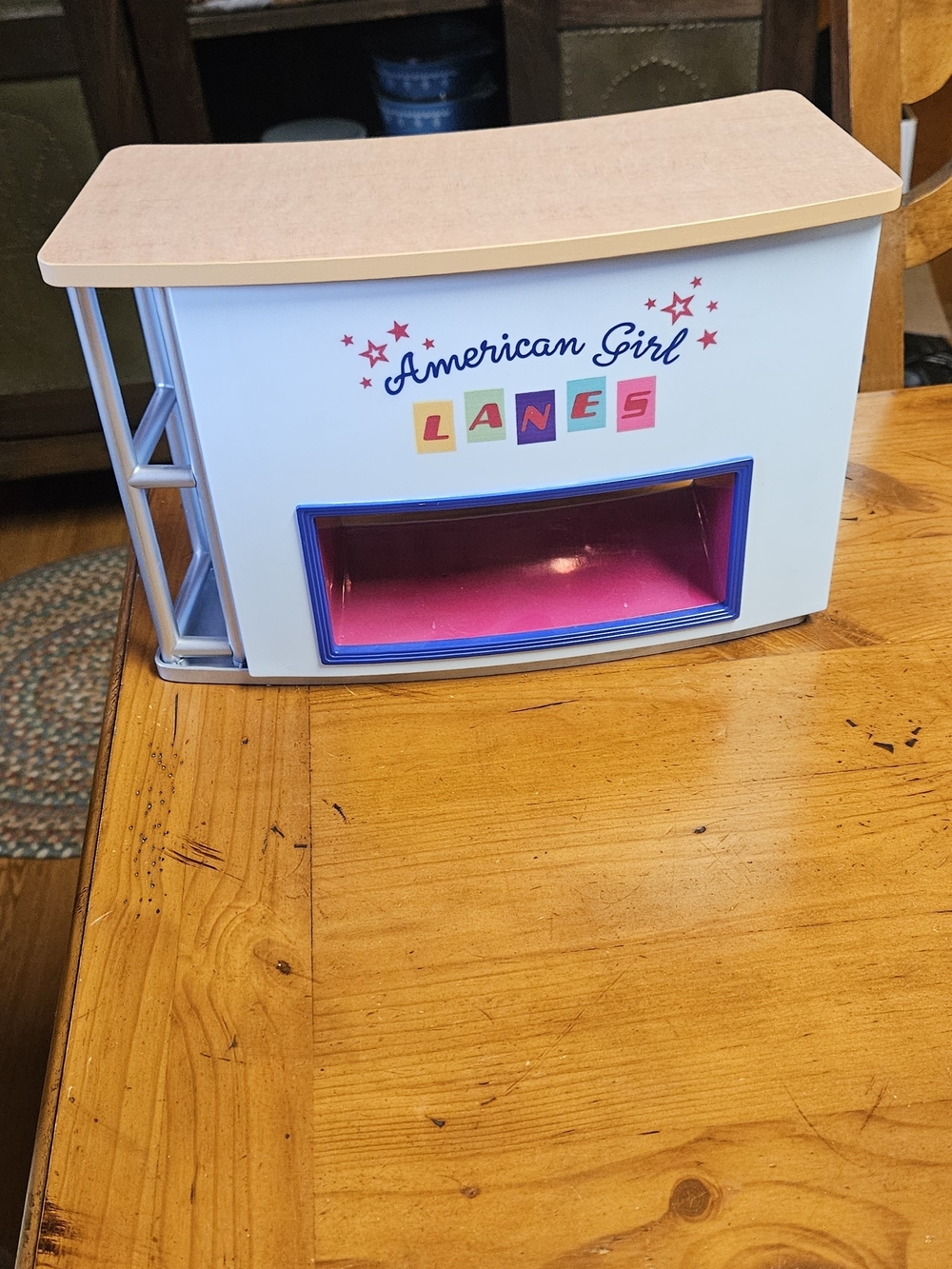 American Girl Lanes Toy Bowling Counter in White and Pink